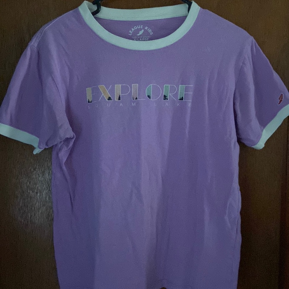 Purple Tee shirt with squam lake print